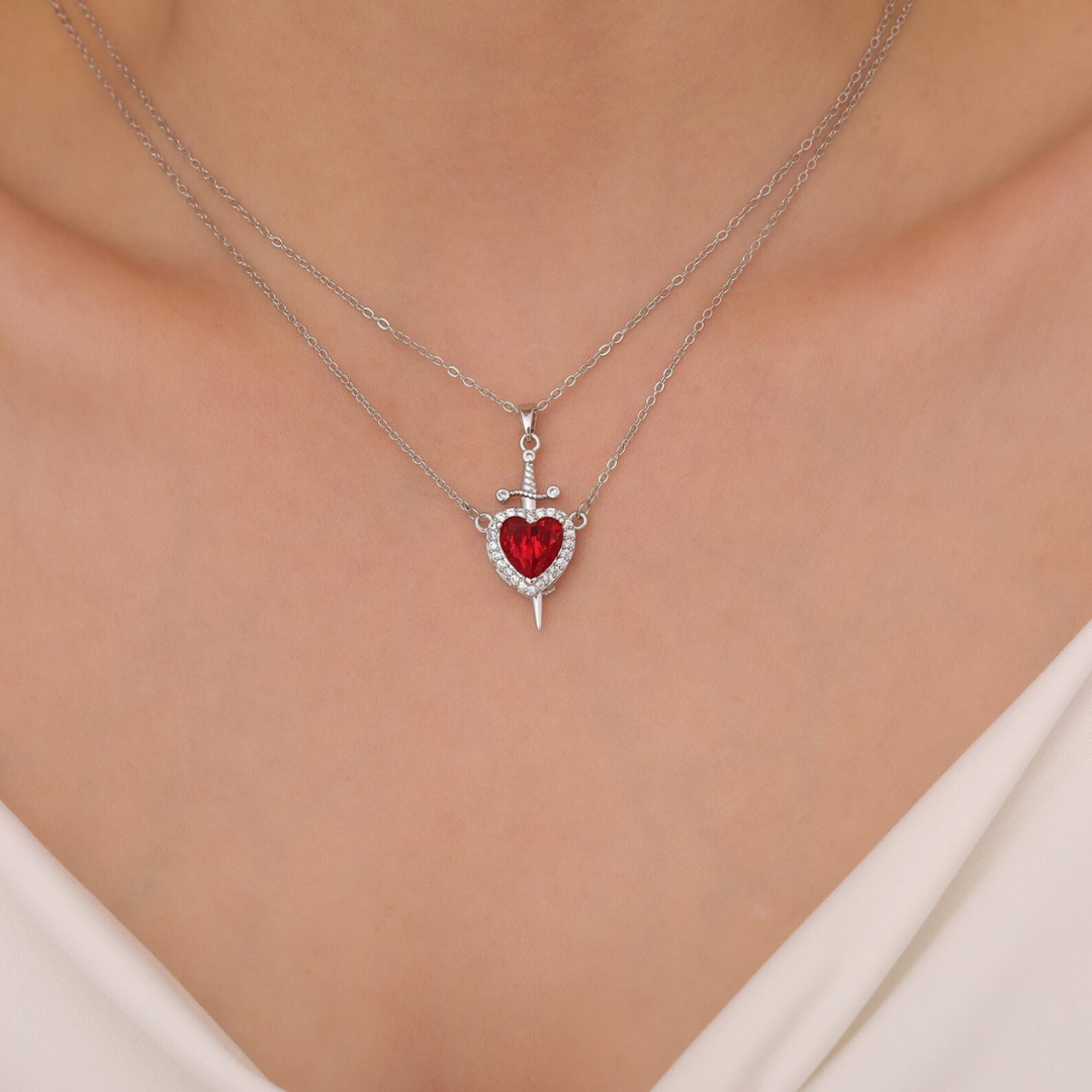 Couple Heart & Sword Necklace