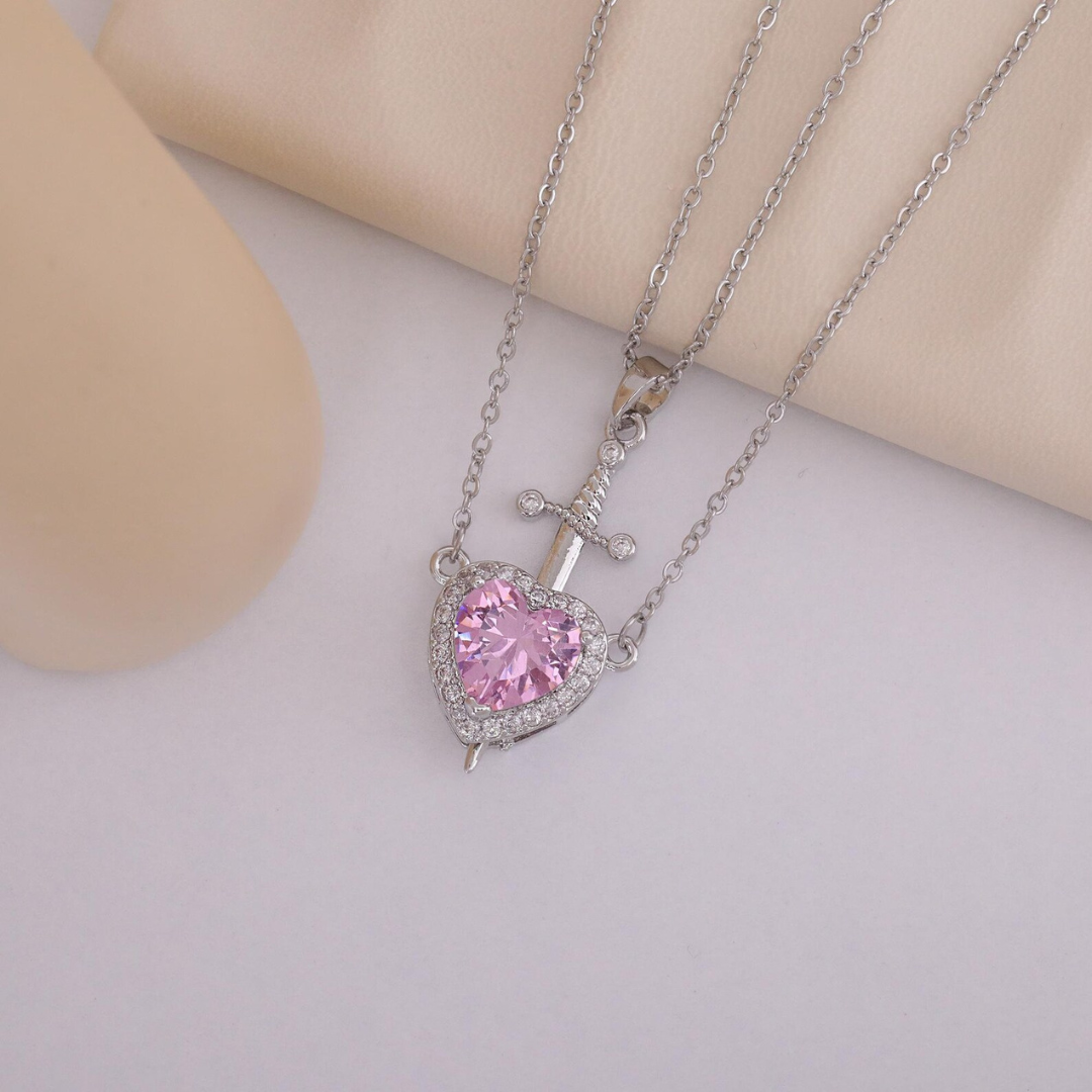 Couple Heart & Sword Necklace