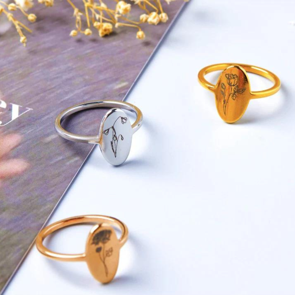 Birth Flower Engrave Ring