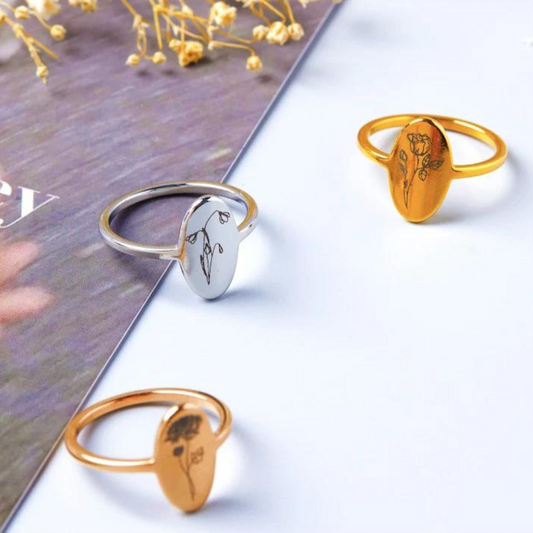 Birth Flower Engrave Ring