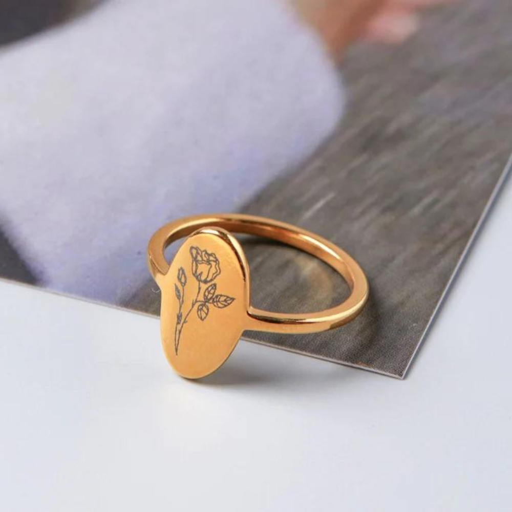 Birth Flower Engrave Ring