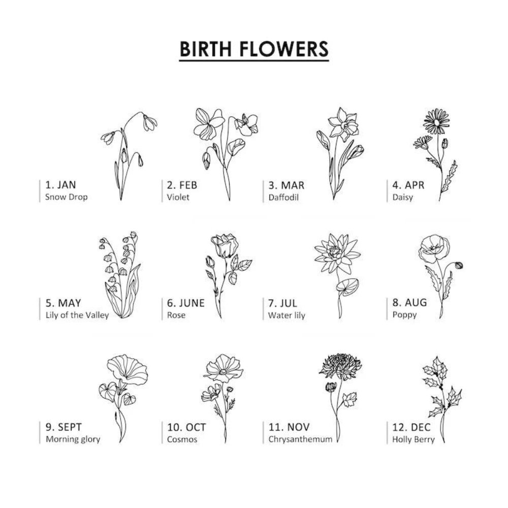 Birth Flower Engrave Ring