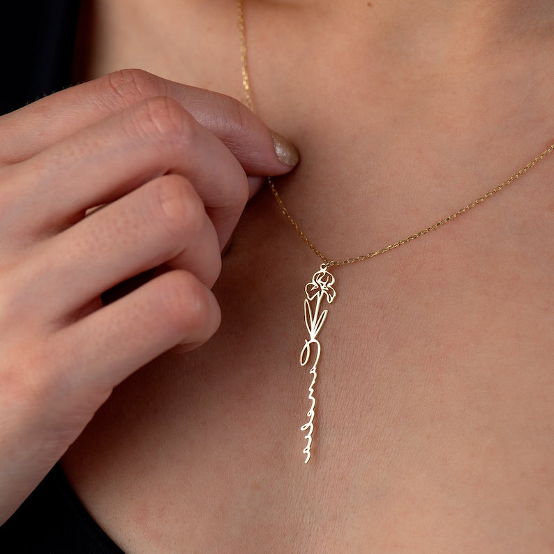 Floral Vertical Name Necklace