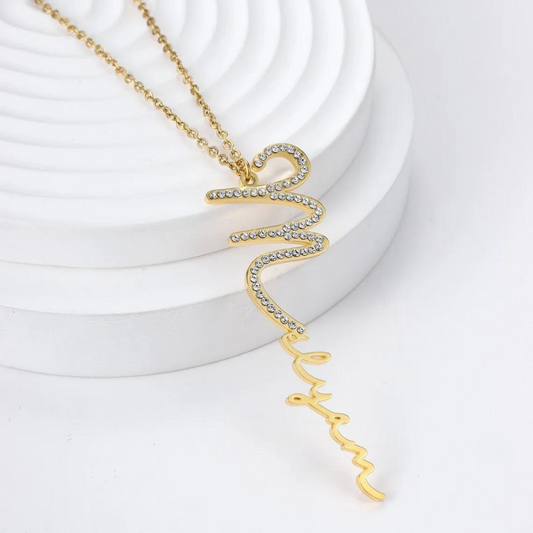 Vertical Signature Diamond Name Necklace