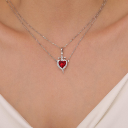 Couple Heart & Sword Necklace