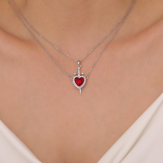 Couple Heart & Sword Necklace