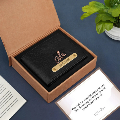 Premium Quality Men's Wallet With Name & Charm