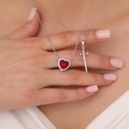Couple Heart & Sword Necklace