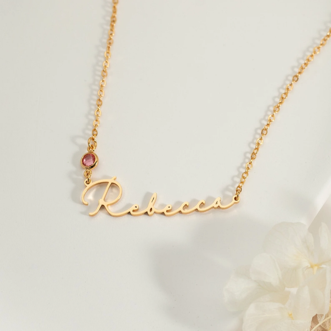 Birthstone Signature Name Necklace