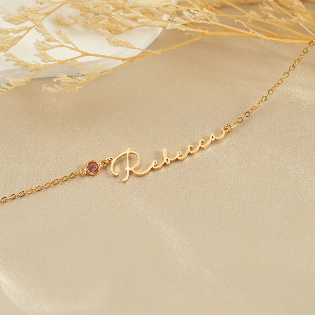 Birthstone Signature Name Necklace