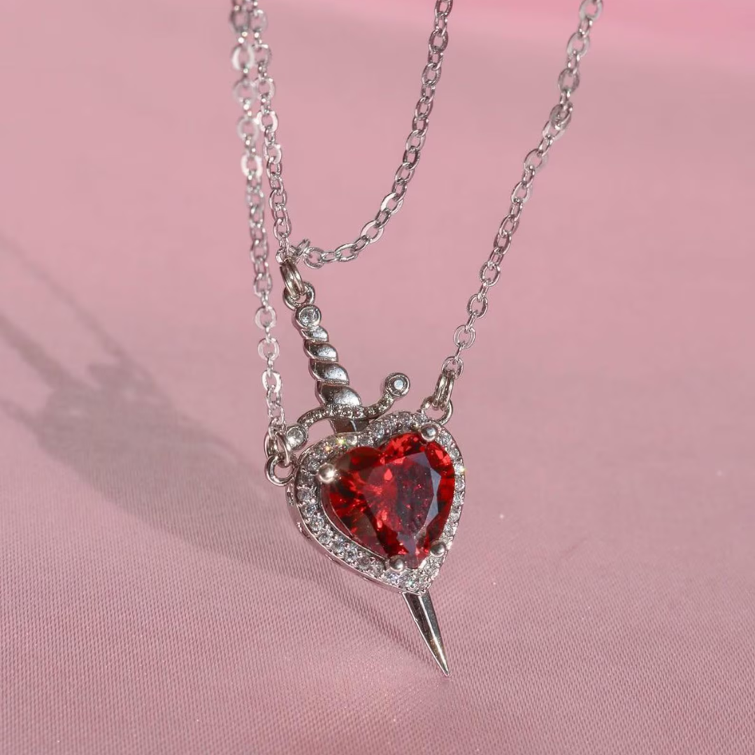Couple Heart & Sword Necklace