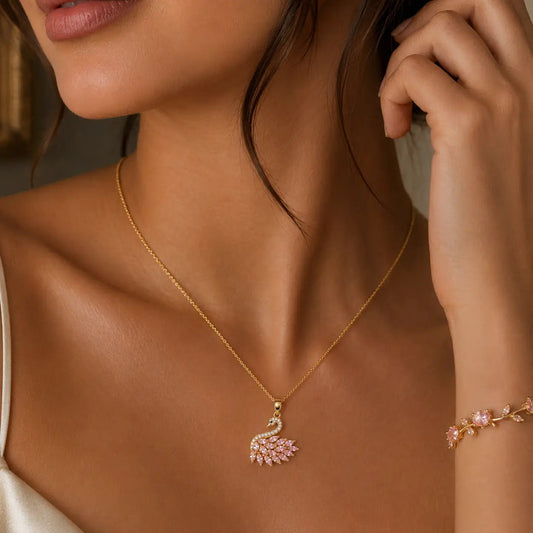 Viral Swan Necklace &amp; Tulip Bracelet Combo