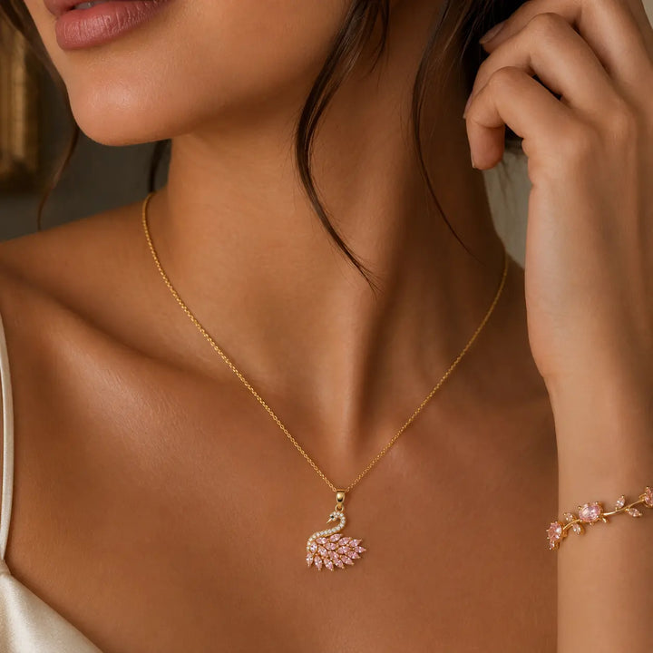 Viral Swan Necklace &amp; Tulip Bracelet Combo