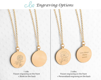 Birth Flower Disc Name Necklace