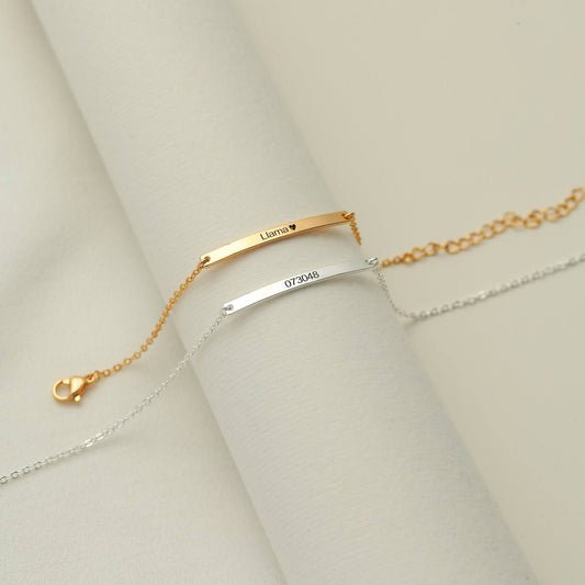 Curved Skinny Bar Personalised Message Slider Bracelet