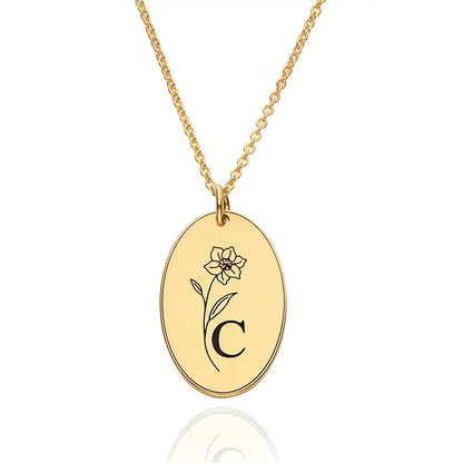 Birth Flower Initial Tag Necklace